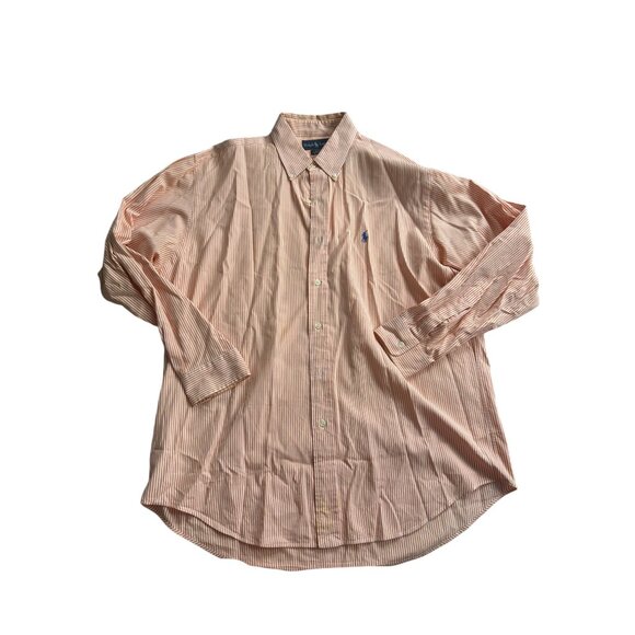 RALPH LAUREN Men's Vintage Orange White Striped Button Down Shirt Size Large - Picture 2 of 9